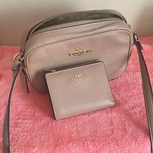 Coach Taupe Pebbled Leather Crossbody with Matching Wallet